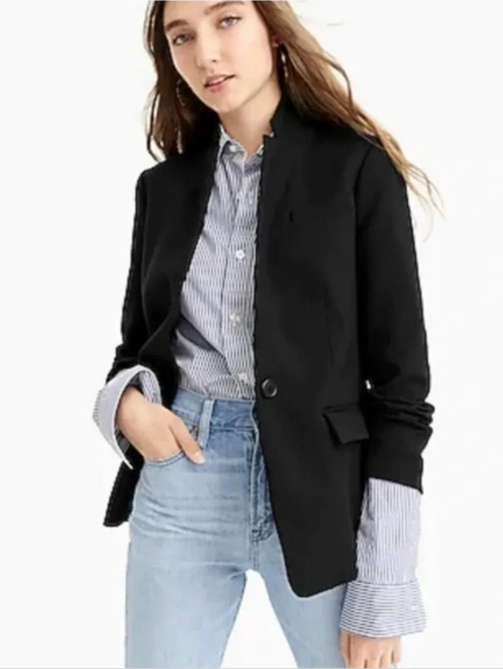 J. Crew Black Regent One Button Closure Blazer Size 8